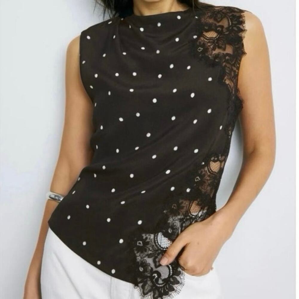 A.L.C. Gracie black polka dot lace grim Top Size O
